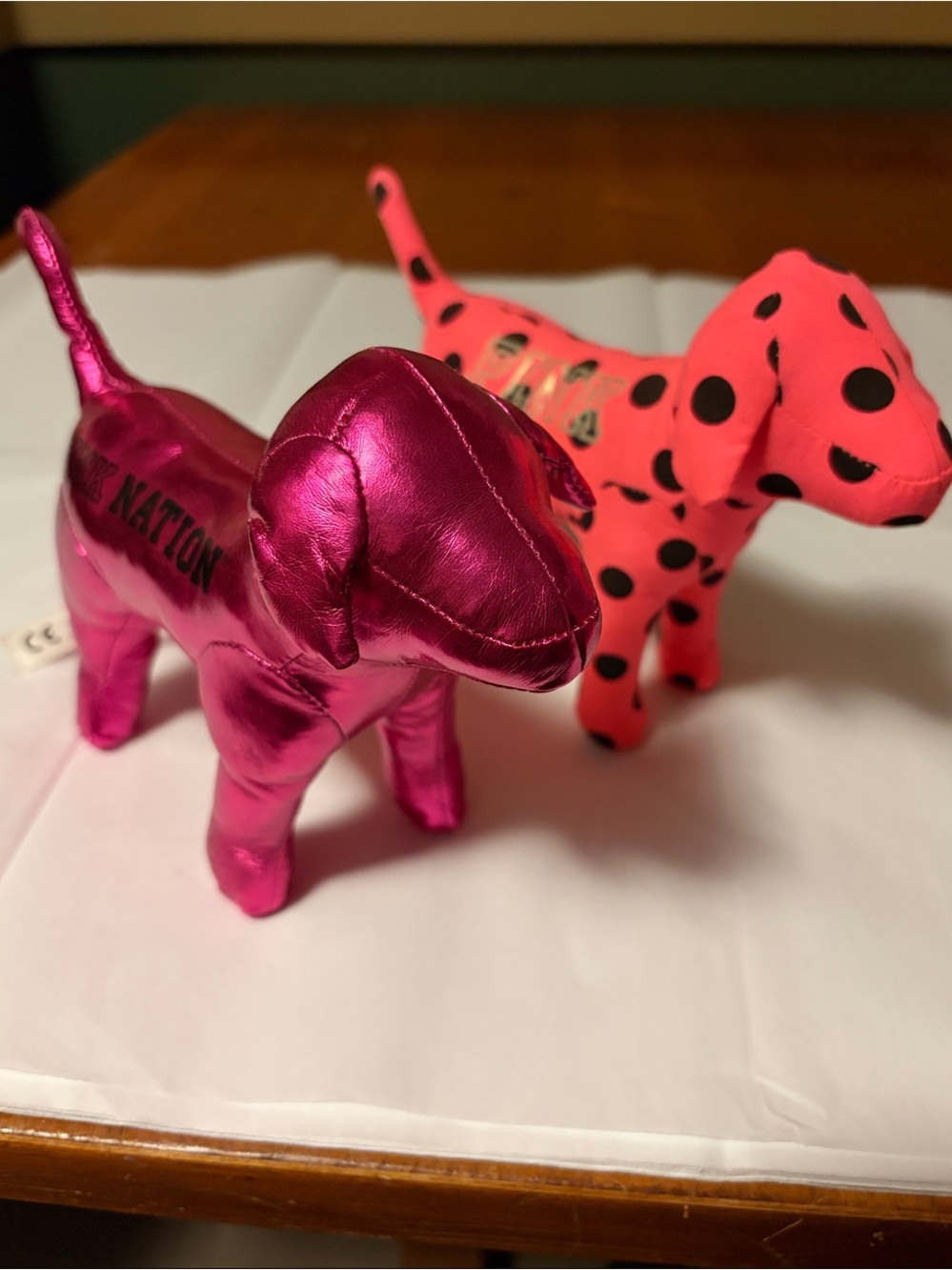 PINK Victoria's Secret Metallic Magenta & Neon Pink Polka Dot Dog Plush Duo